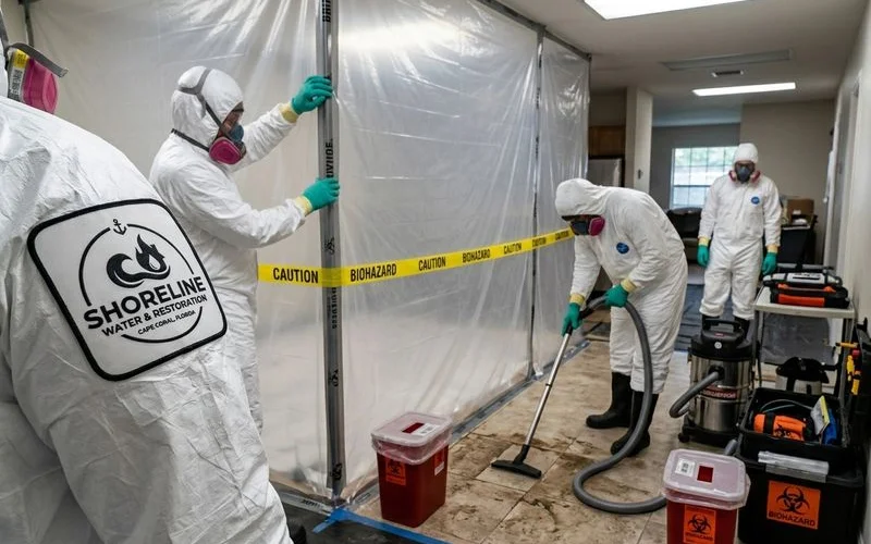 Biohazard cleanup timeline chart showing hours per phase