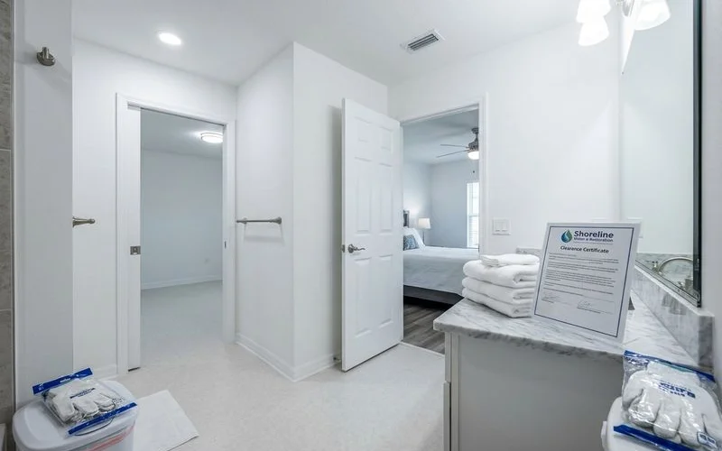 Restored bathroom after professional sewage backup cleanup